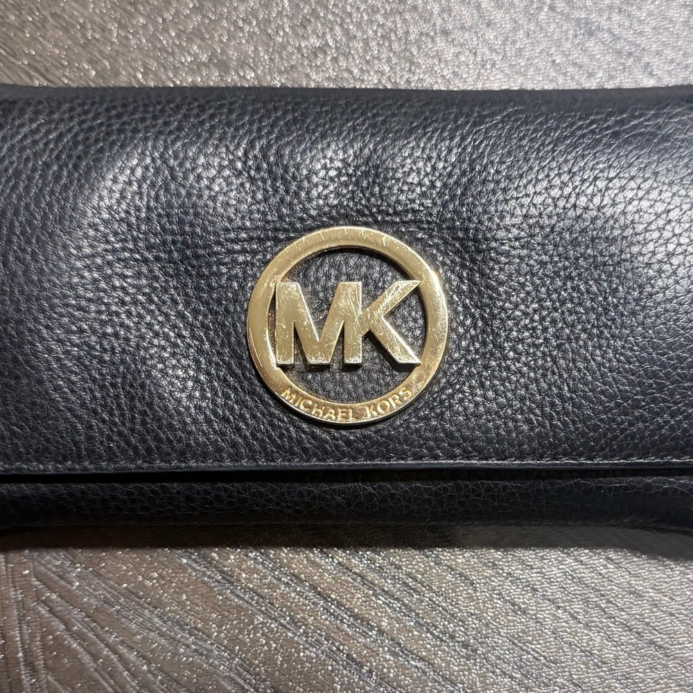 Michael Kors Black Leather Wallet with Gold Logo